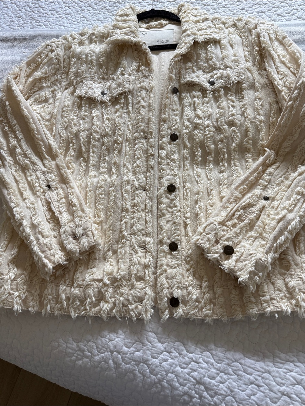 Pilcro Cream Textured Shag Jean Jacket